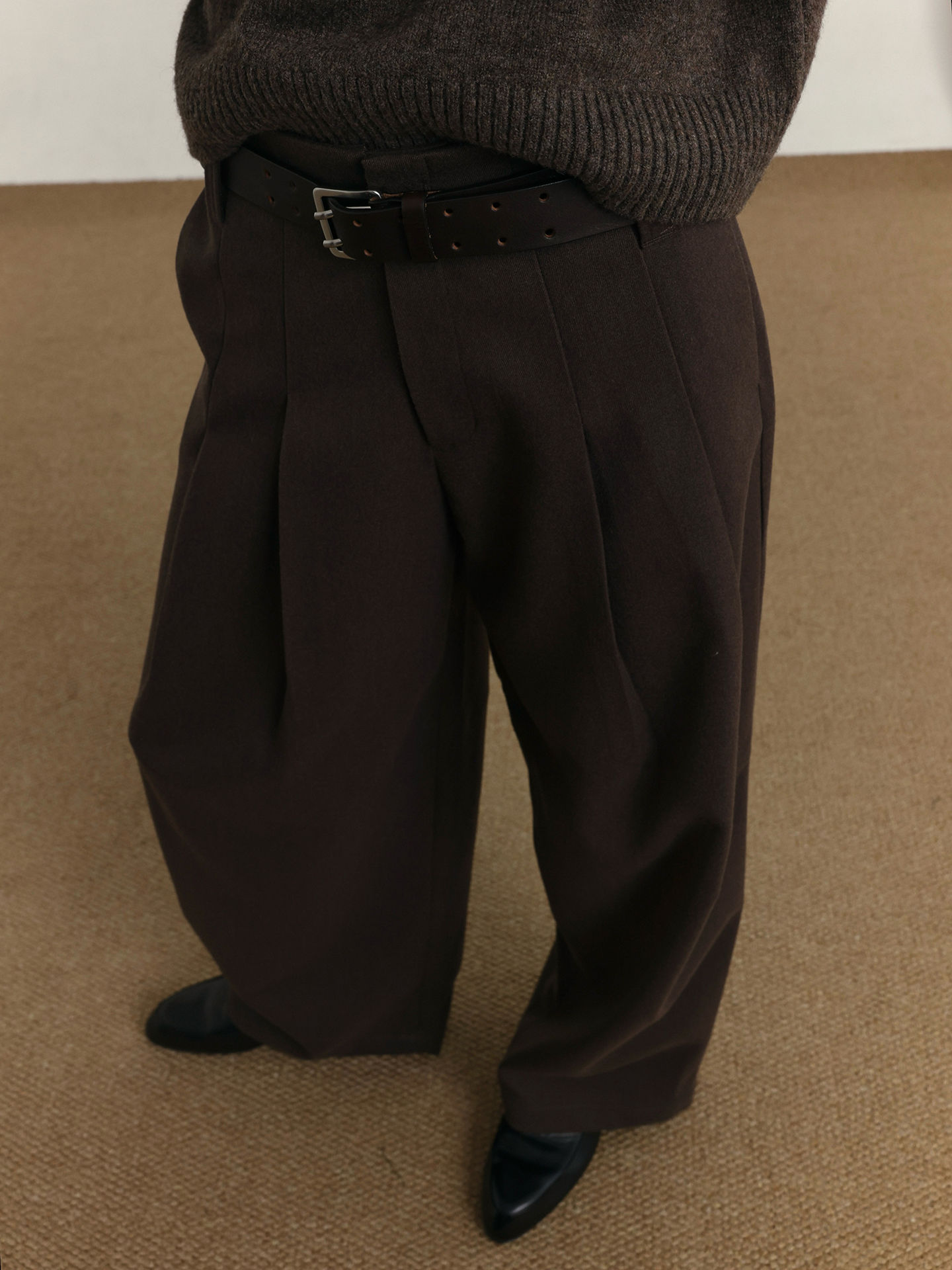 COLN Pleated Casual Woolen Trousers