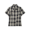 Nariele New Chinese Button College Plaid Short Sleeve Shirt