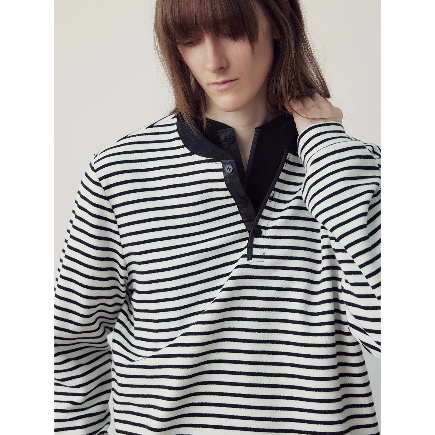 COLN Henry Collar Loose Casual Long Sleeves