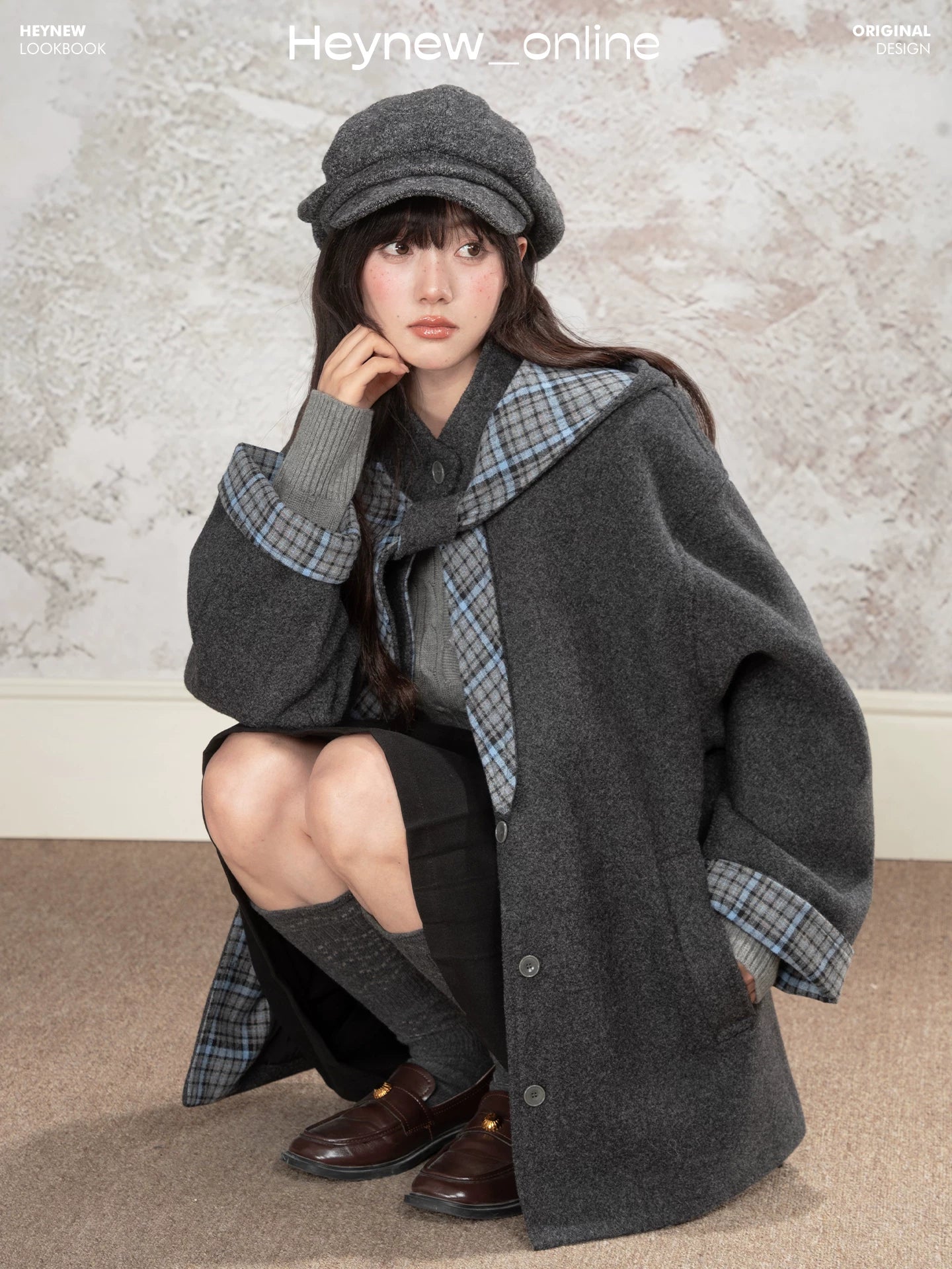 LOVEHEYNEW Vintage Plaid Hooded Removable Woolen Jacket