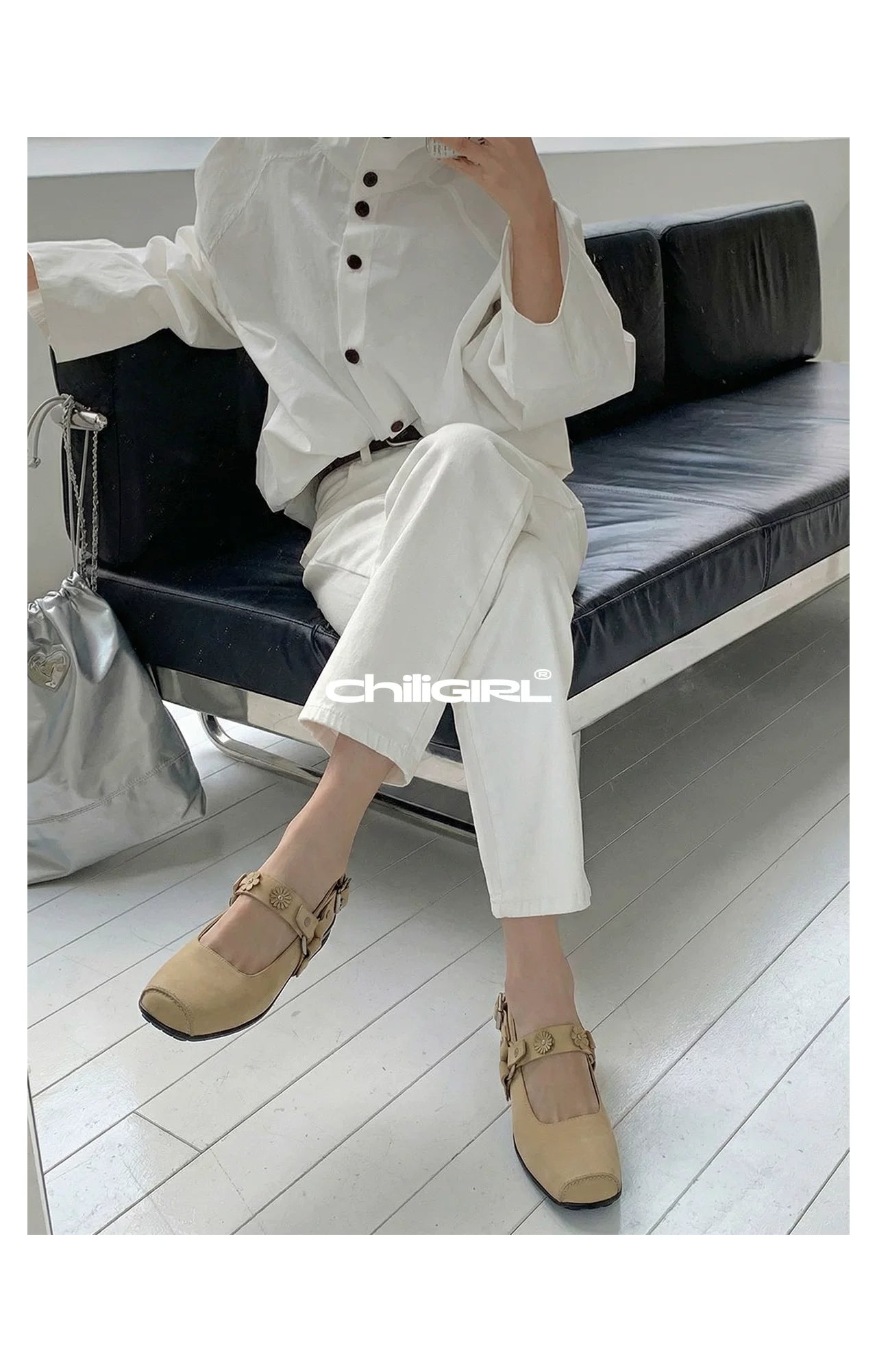 CHILIGIRL Flower One-word Buckle Strap Versatile Shoes