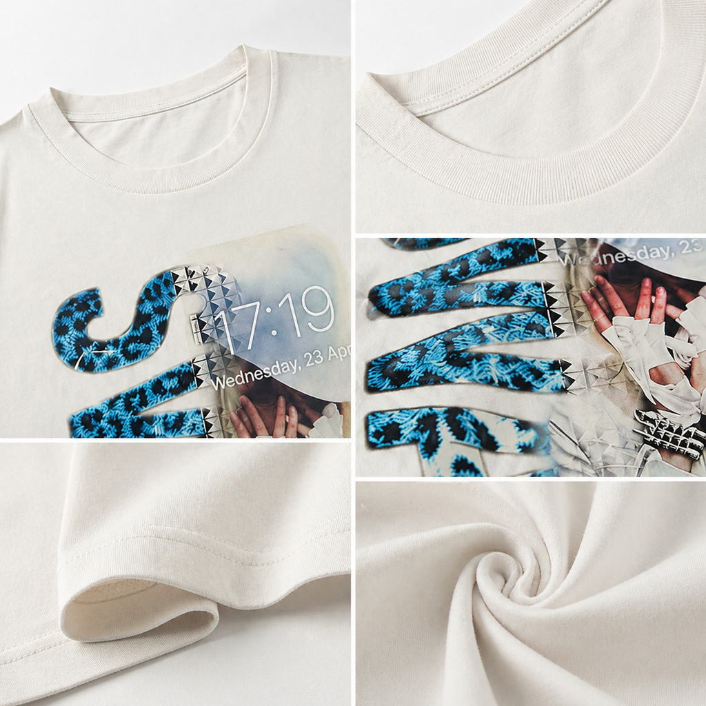 PAIKI Leopard Print Electronic Portrait Print Round Neck Tee