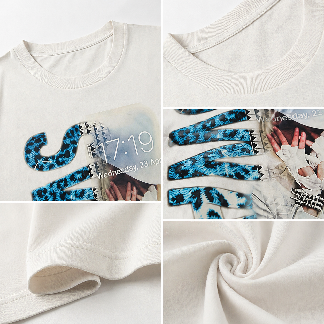 PAIKI Leopard Print Electronic Portrait Print Round Neck Tee