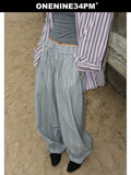 ONENINE34PM Vintage Striped Textured Loose Casual Pants
