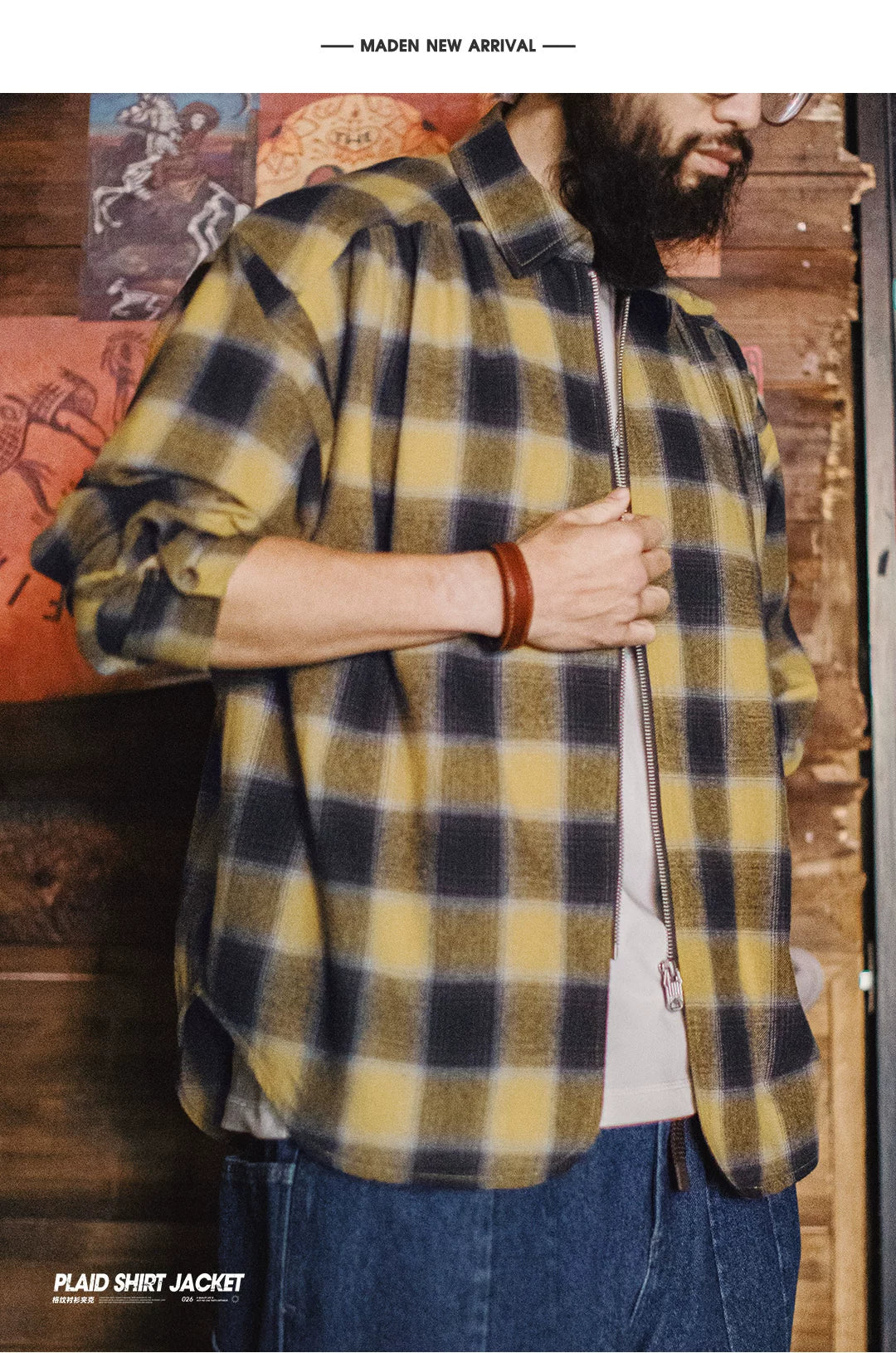 Madden Plaid Zip Lapel Plaid Long Sleeve Shirt