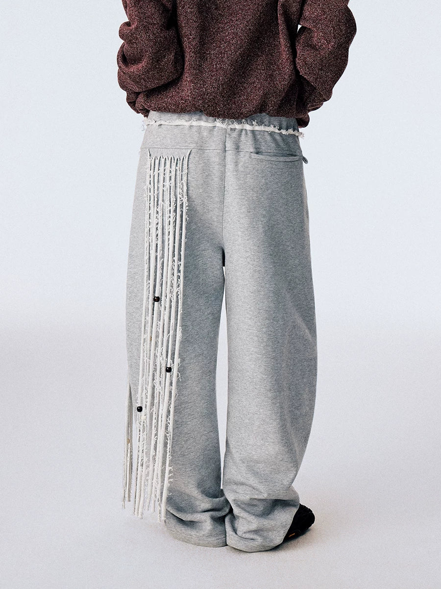 CONP Wood Bead Fringed Versatile Casual Pants