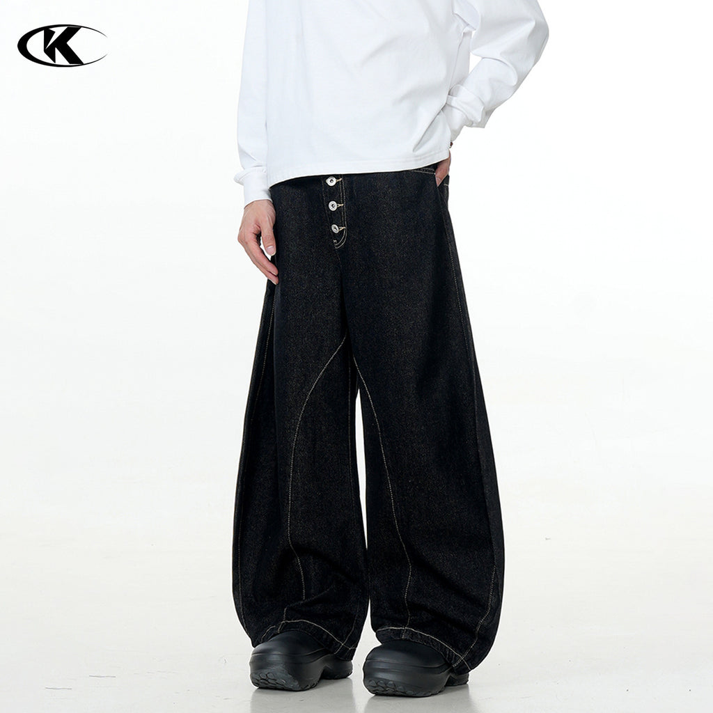 11KN washed black breasted scimitar RAW JEANS