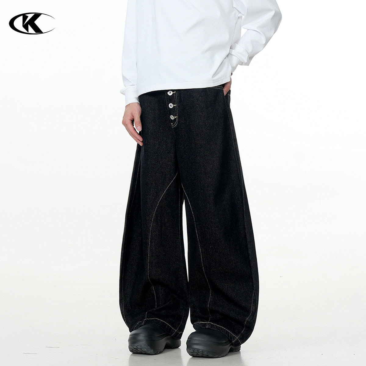 11KN washed black breasted scimitar RAW JEANS