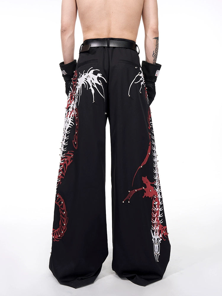 STARTEXCEEDEND Rivet Snake Spine Print Trousers