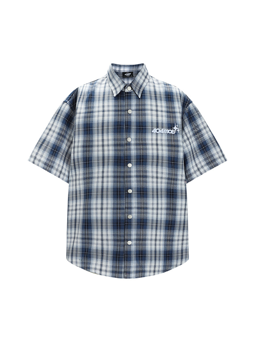 404MOB embroidery classic plaid shirt