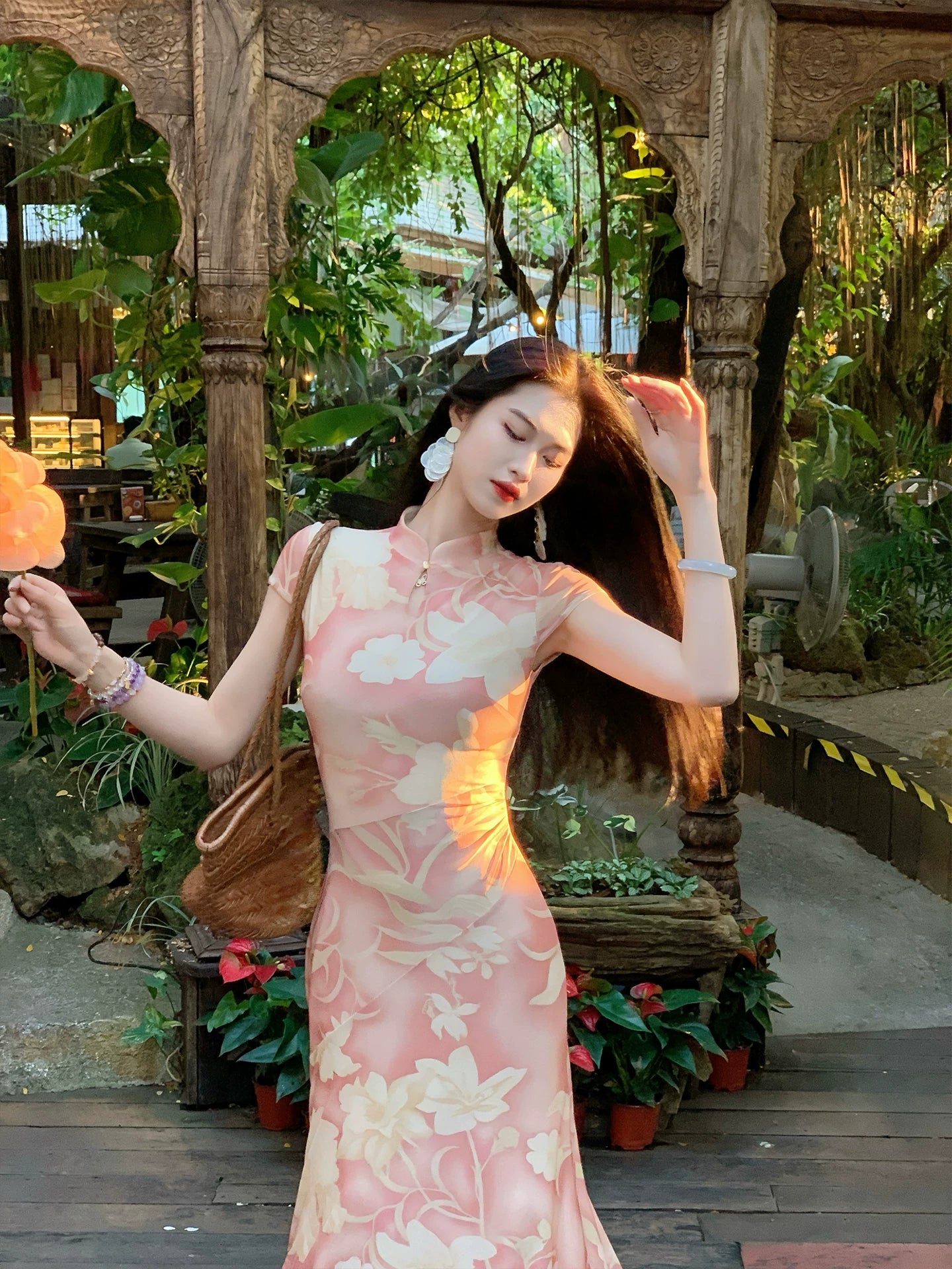 ZIHE New Chinese Mesh Fishtail Cheongsam Dress