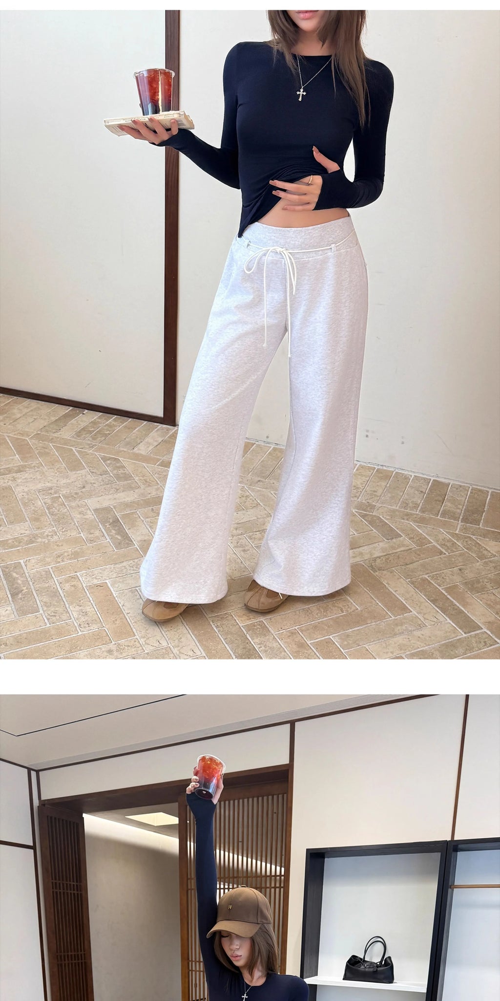 Audwyn Vintage Contrast Skinny Terry Cotton Sweatpants