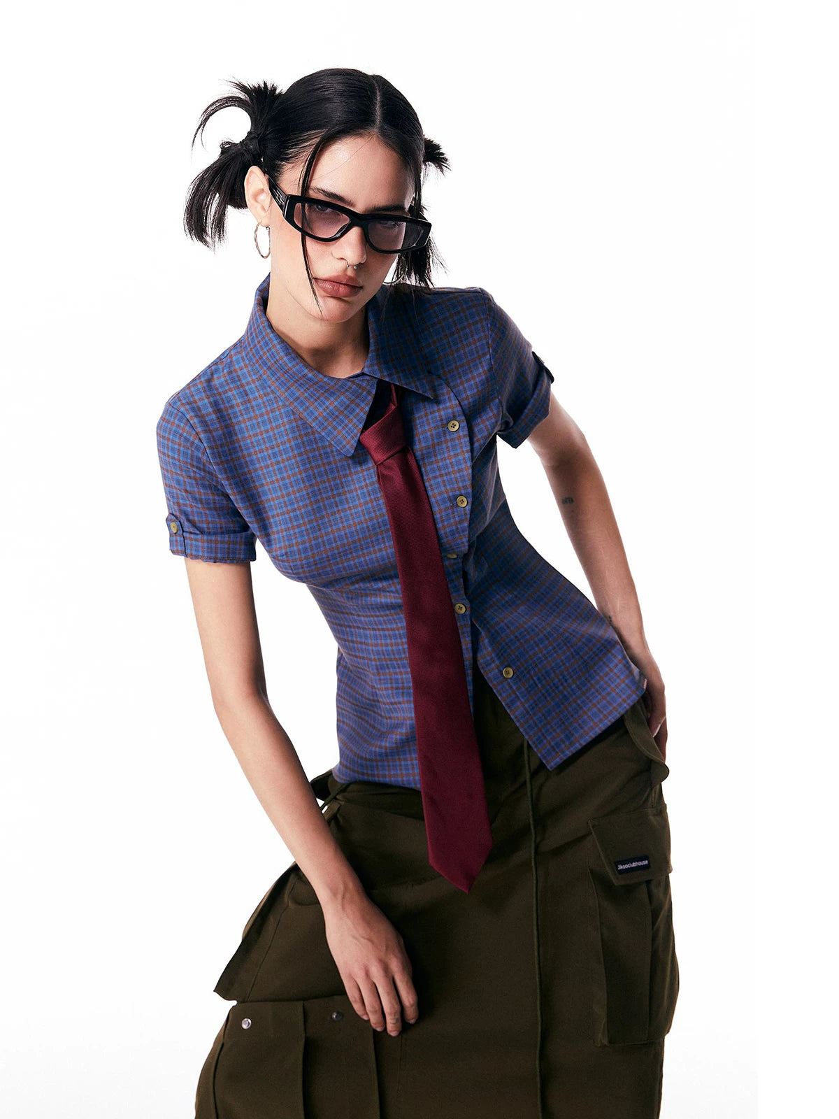 JIKOO Plaid Lapel Shirt