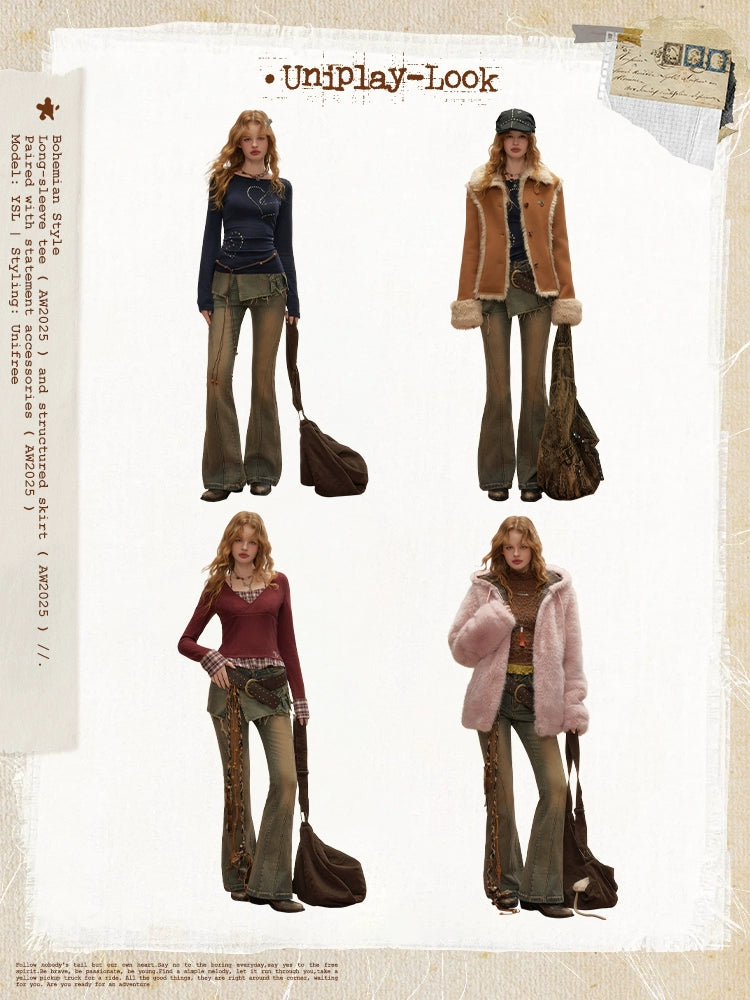 UNIFREE Vintage Micro-fart Curtain Jeans