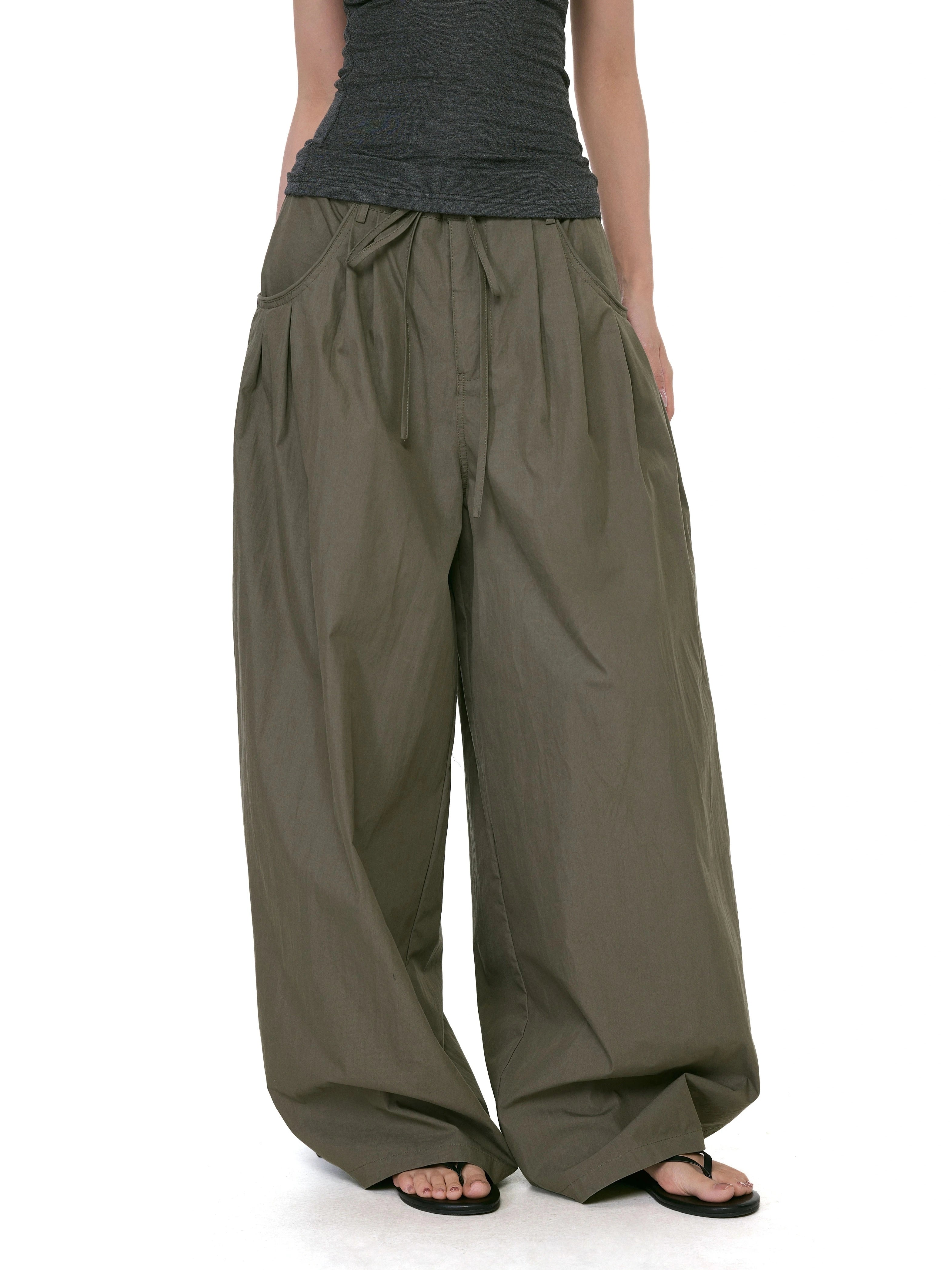 WITHMIN Loose and Thin Low-rise Versatile Floor-mopping Straight-leg Pants
