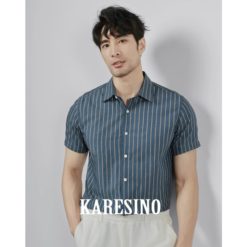 KARESINO Business Casual Non-ironing Striped Shirt Short Sleeve