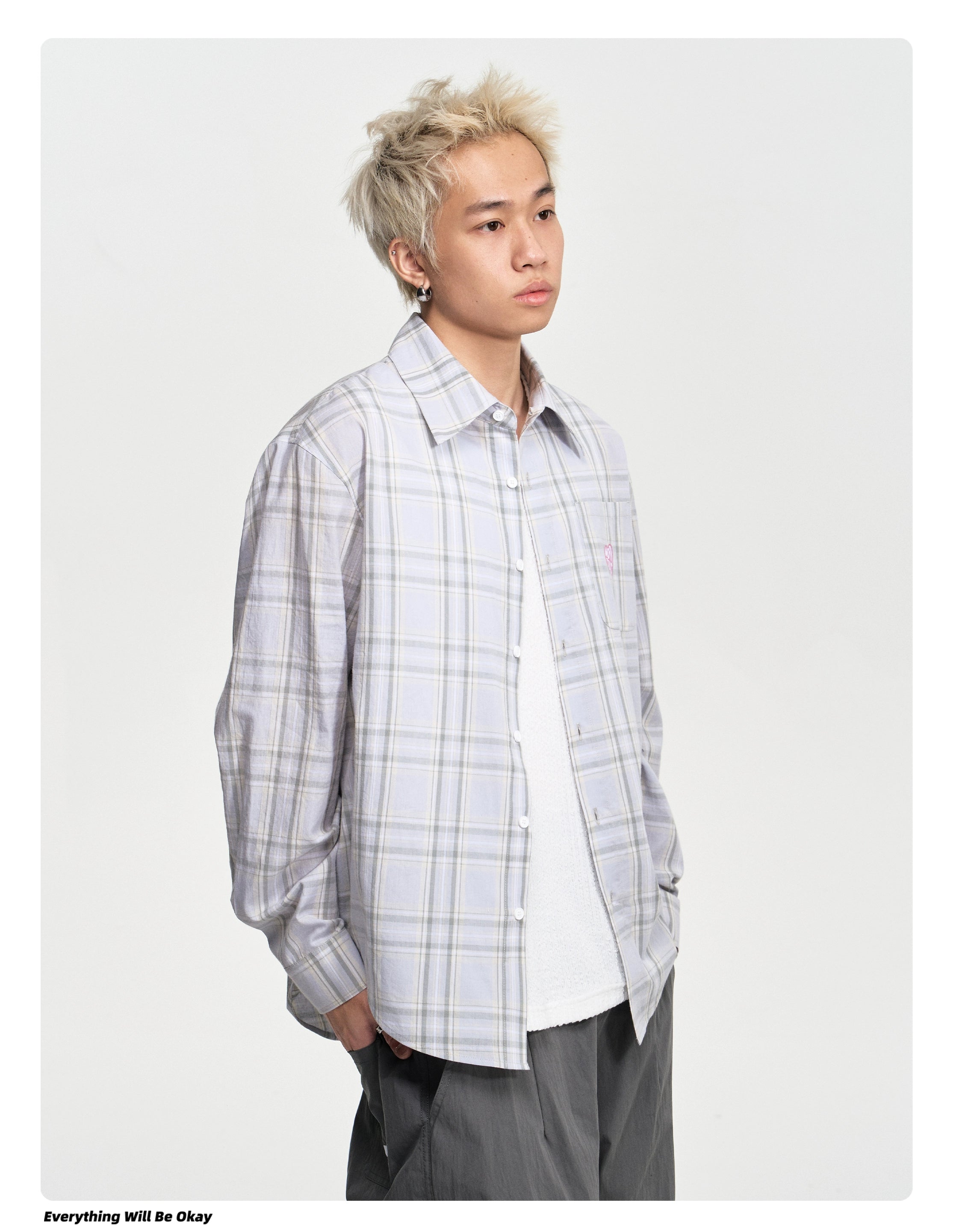 NICEBAD Contrasting Plaid Light Long-sleeved Shirt