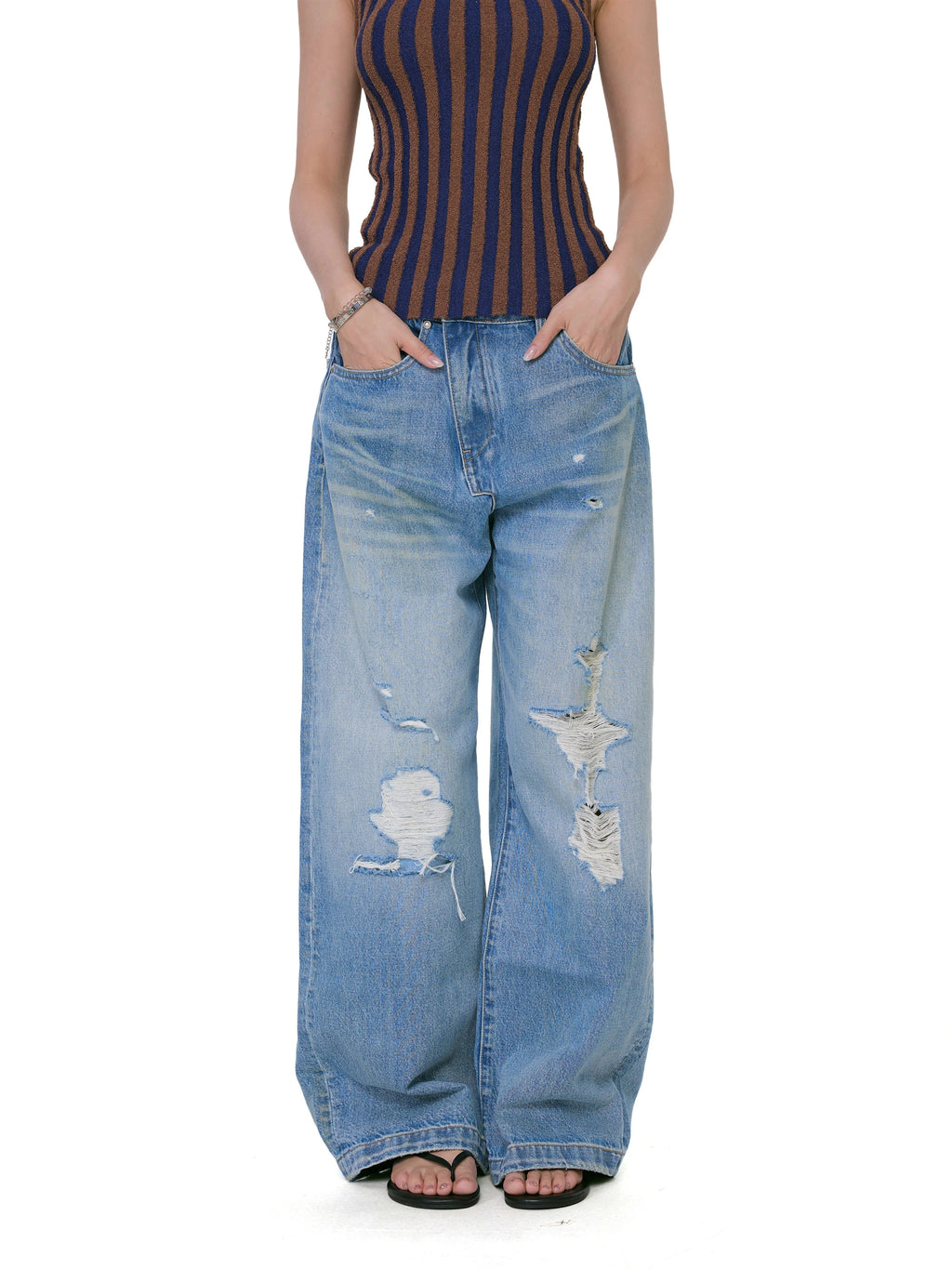 WITHMIN Low-rise Versatile Ripped Straight Wide-leg Pants