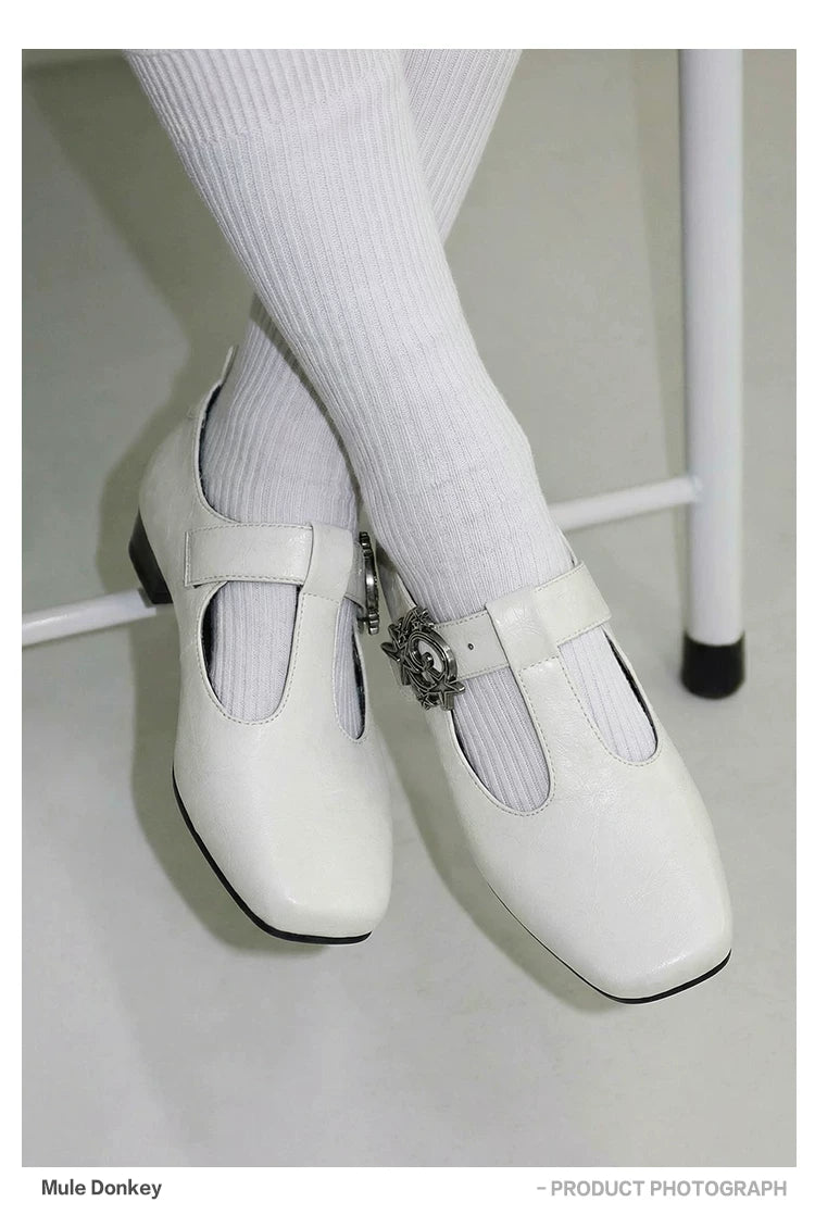 Donkey Thick Heel Square Head Light Mouth Single Shoes