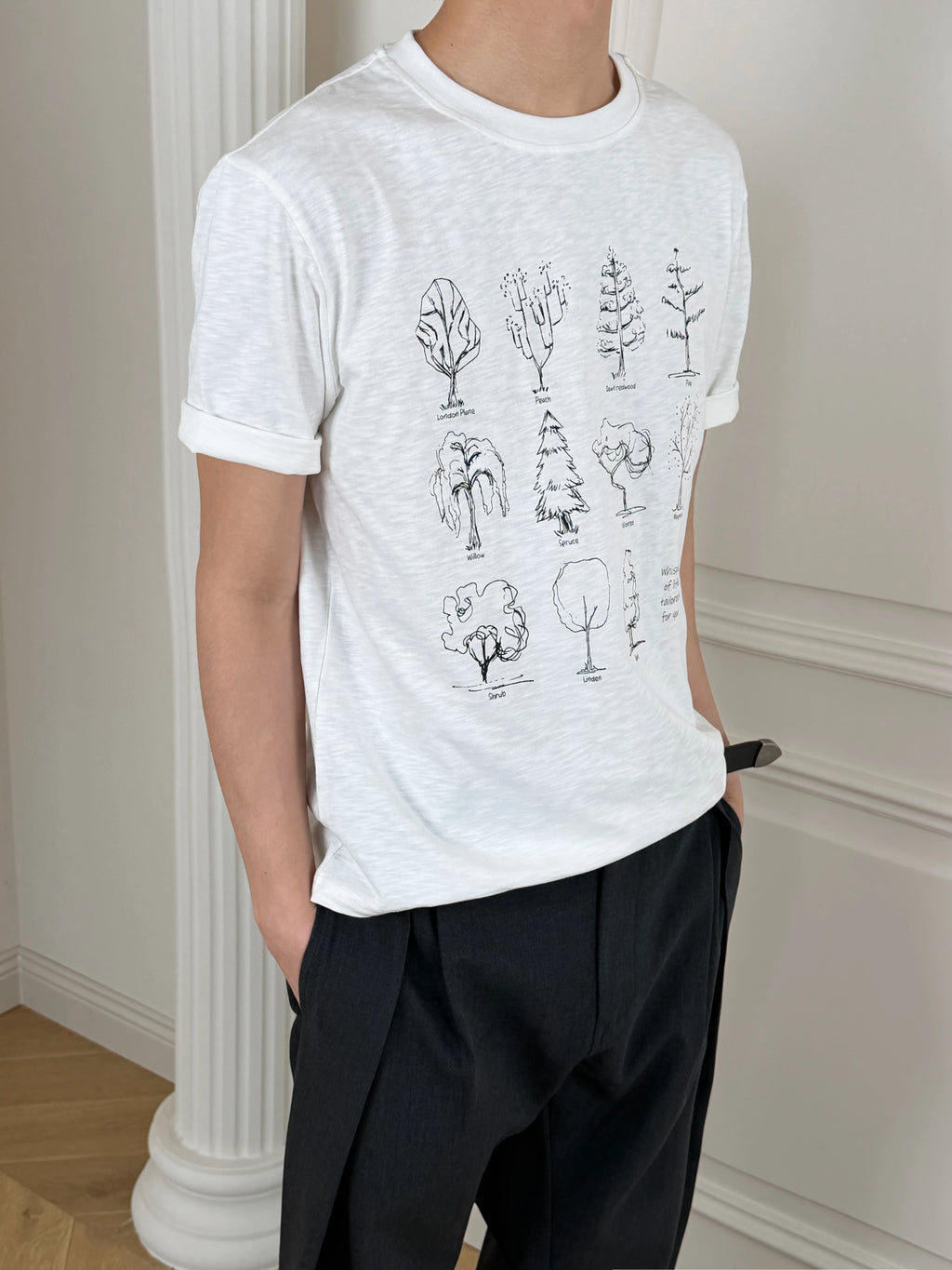 Stay The Night Slogan Trees, Printed Shoulder Tee