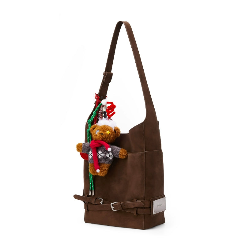 SmoSmos Retro Large Capacity Cowhide Shoulder Niche Bucket Bag
