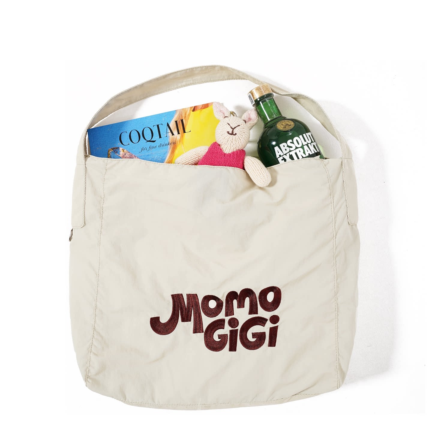 Momogigi Contrast Color Embroidery Shopping Bag