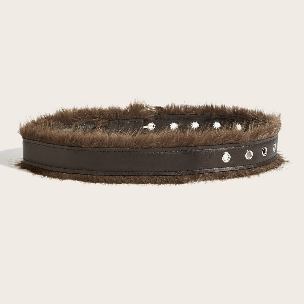 Intertek Babes Wide Faux Fur Fluffy Waist Seal Belt