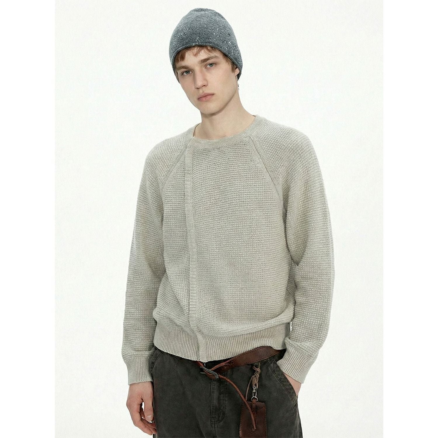 MADEEXTREME Vintage Stitched Irregular Crew Neck Sweater