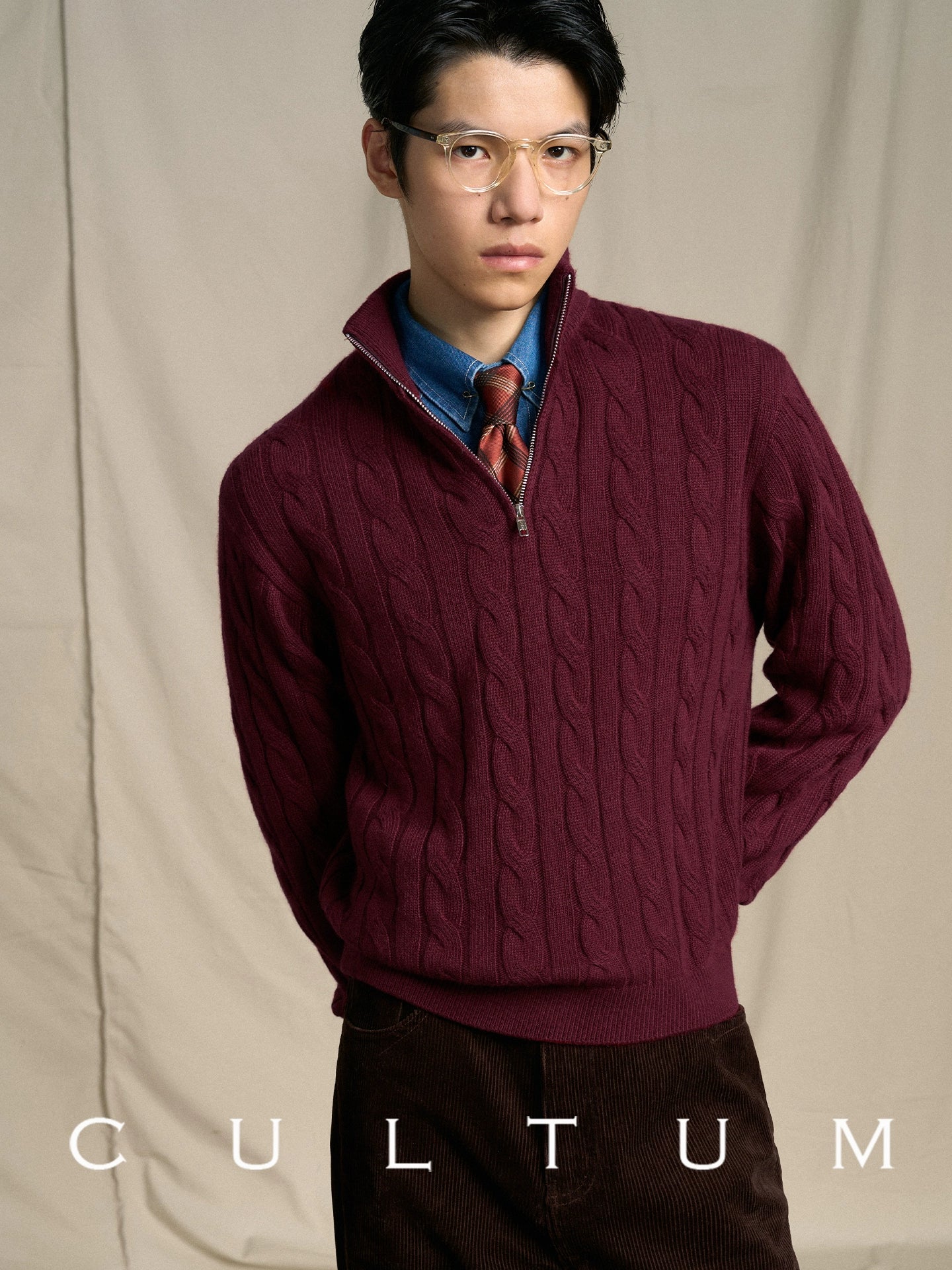 CULTUM Vintage Half-zip Turtleneck Knitted Sweater