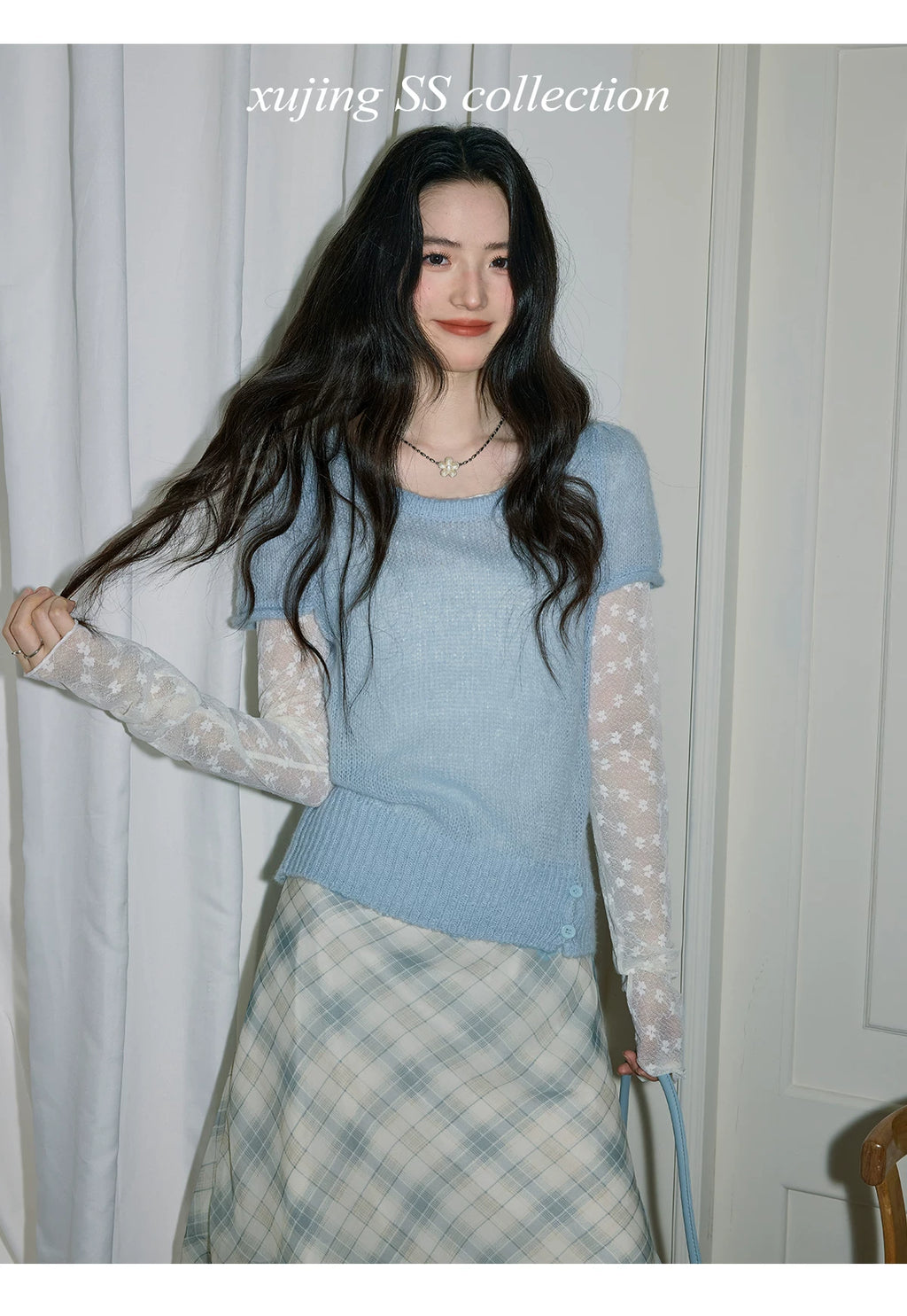 XUJING Round Neck Hollow Loose and Thin Tee
