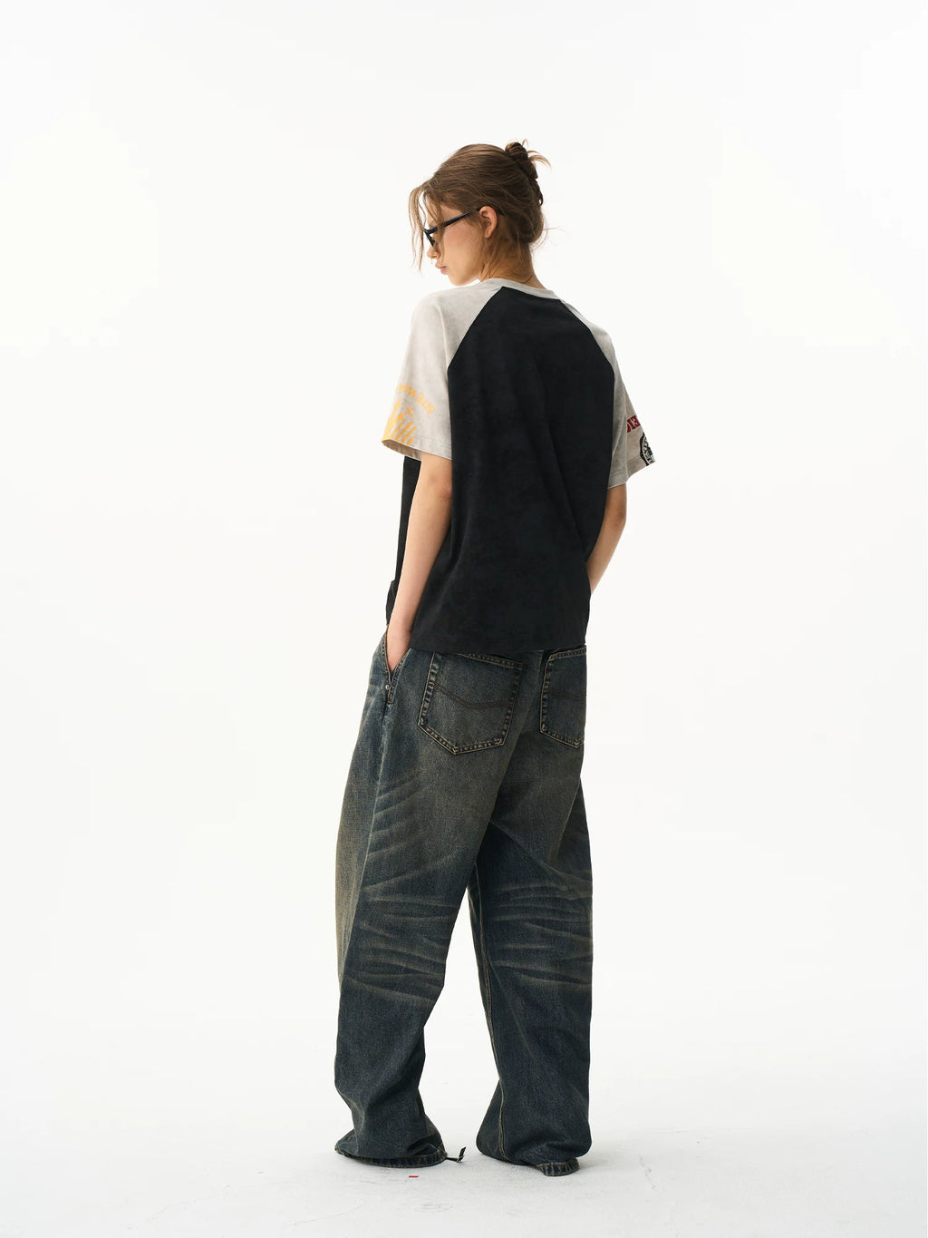 BLINDNOPLAN Stitching Contrasting Color Raglar Sleeve Casual Tee
