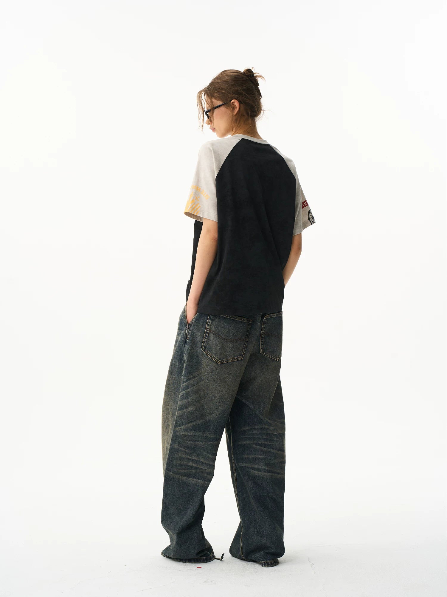 BLINDNOPLAN Stitching Contrasting Color Raglar Sleeve Casual Tee