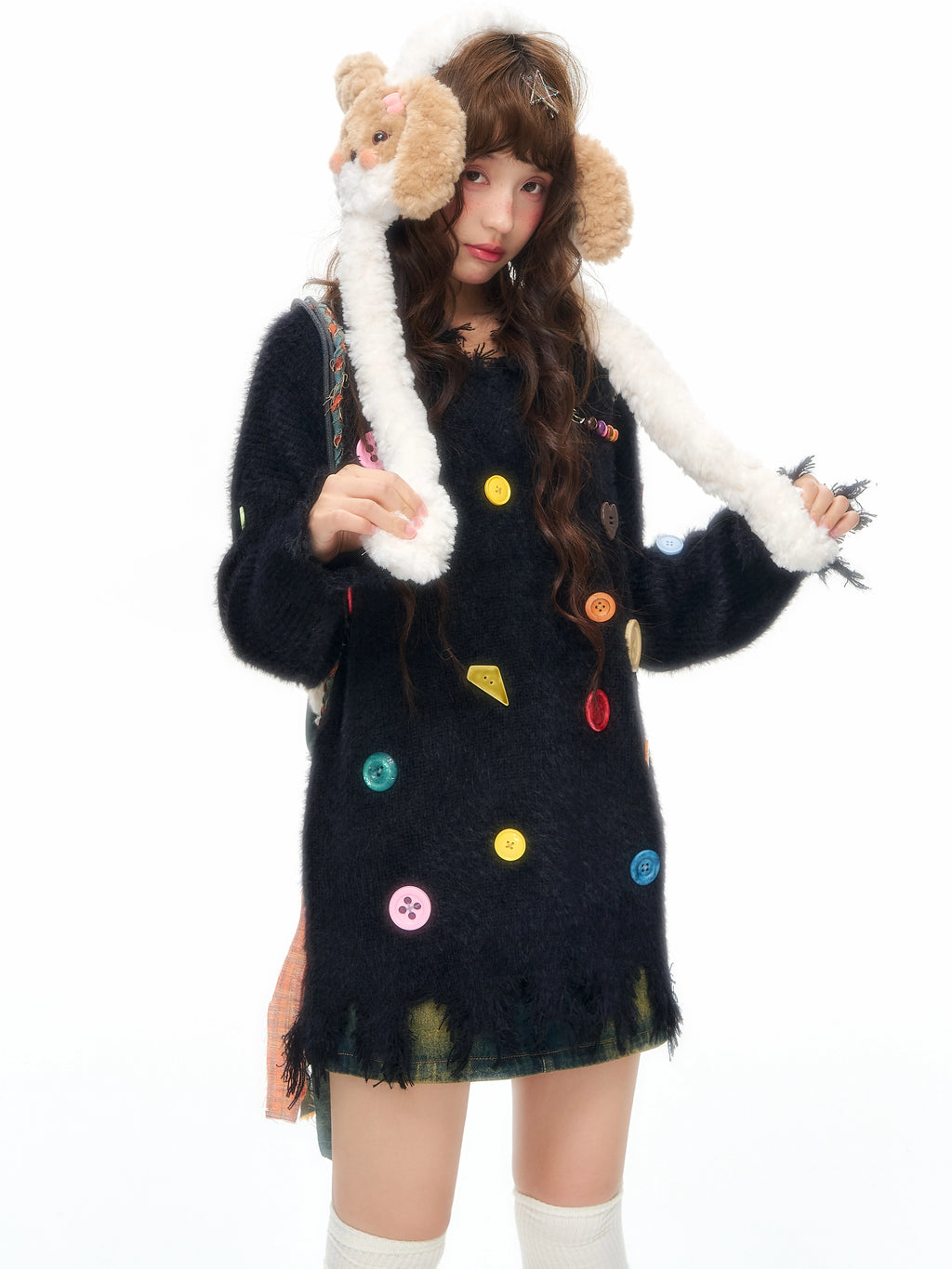 YEDM V-neck Colorful Button-up Sweater