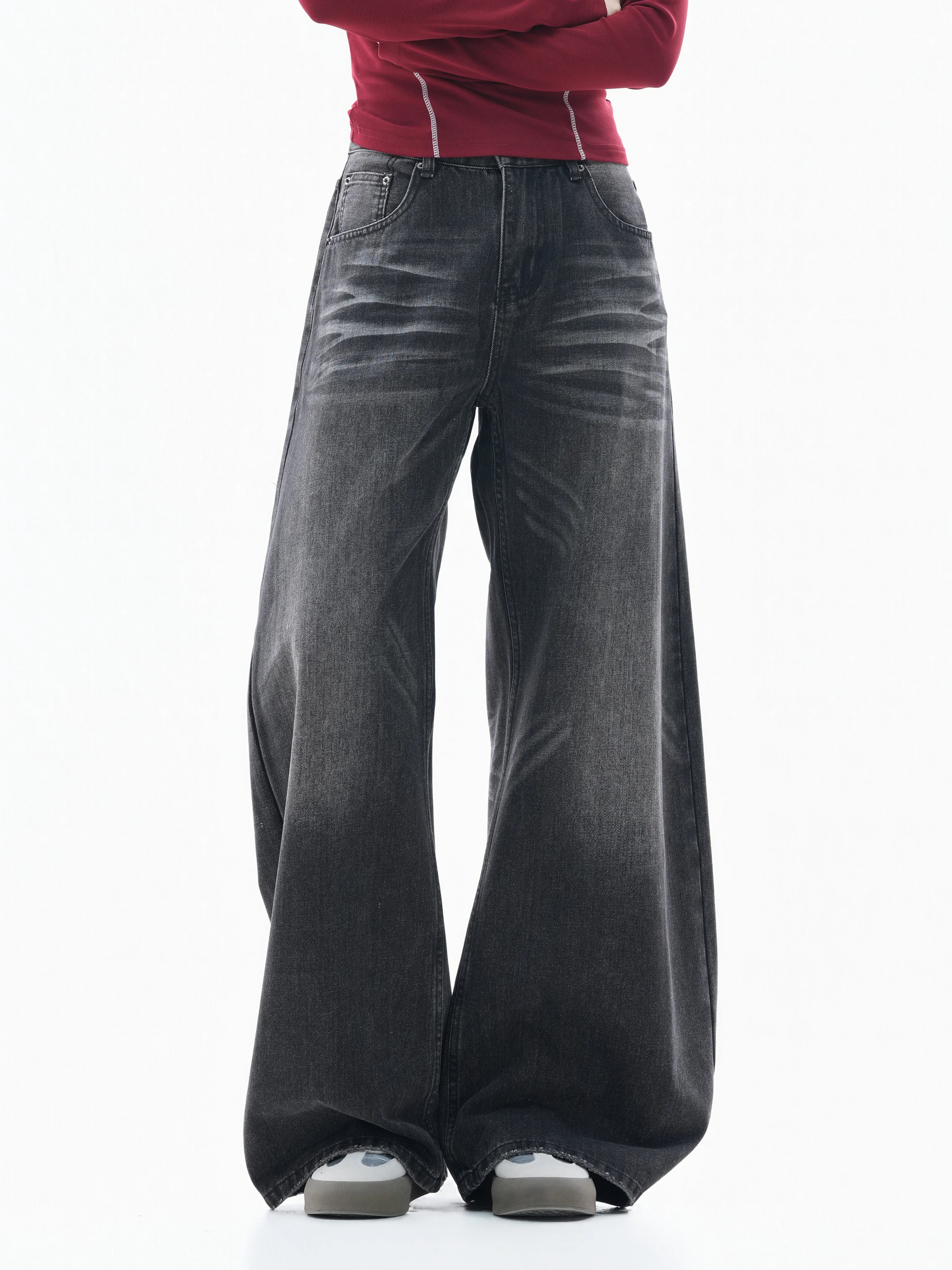 Zuocisankon Retro Cat Whisker Straight Jeans