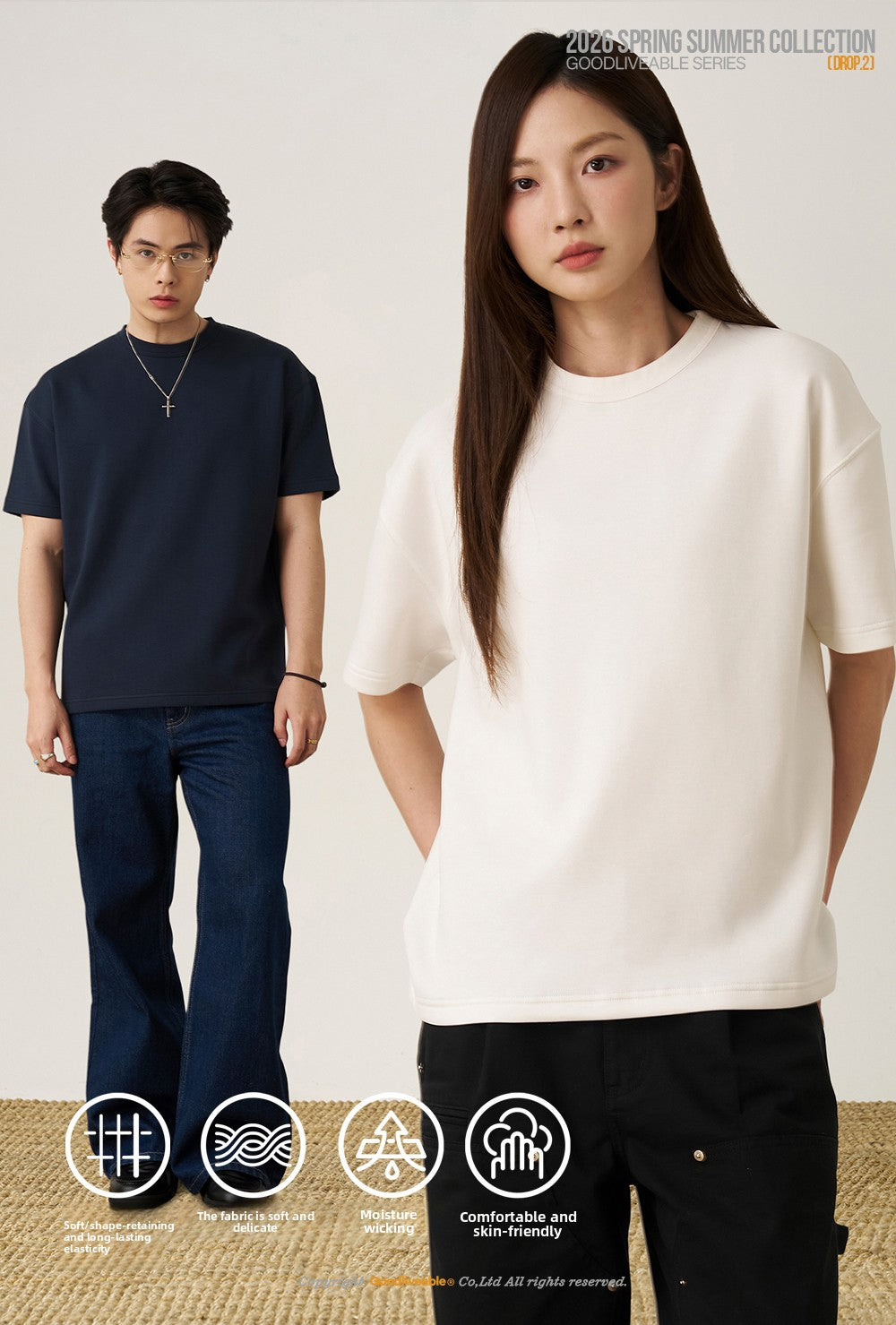 GOODLIVEABLE Simple Slightly Loose Small Neckline Tee