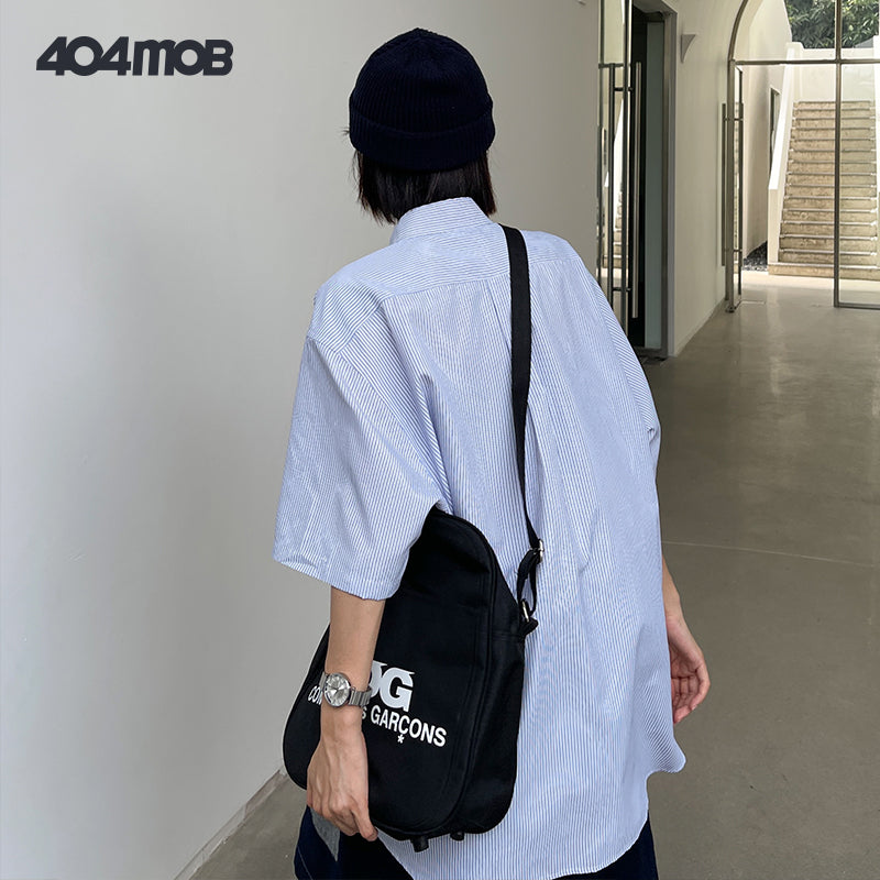 404MOB  blue and white striped short-sleeved shirt