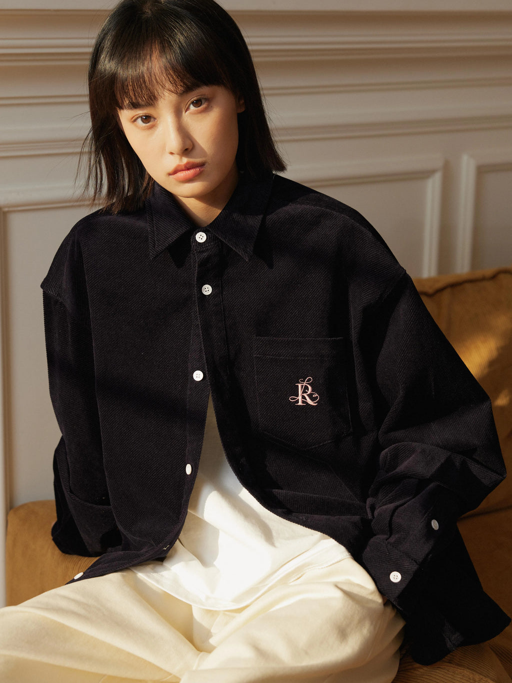 LR MADE Simple Retro Loose Square Neck Embroidered Shirt