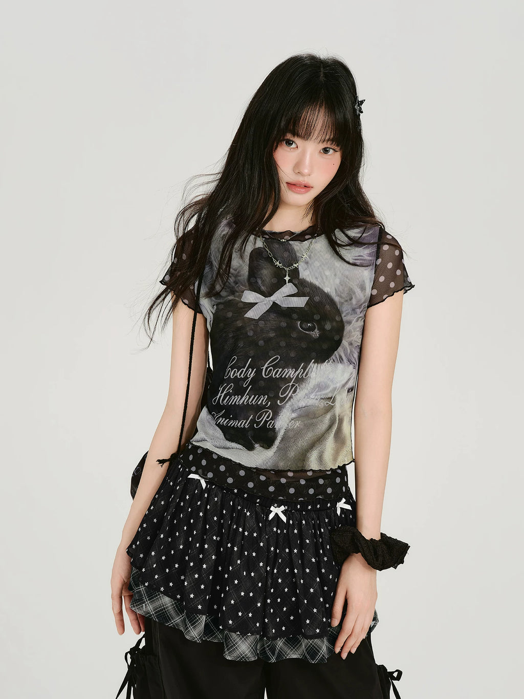 Girlyhalo Retro Mesh Polka Dot Slim Tee