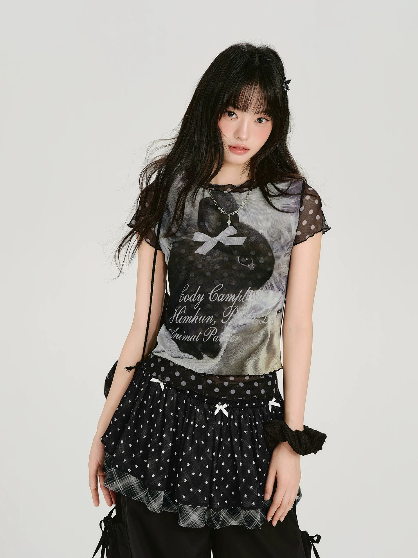 Girlyhalo Retro Mesh Polka Dot Slim Tee