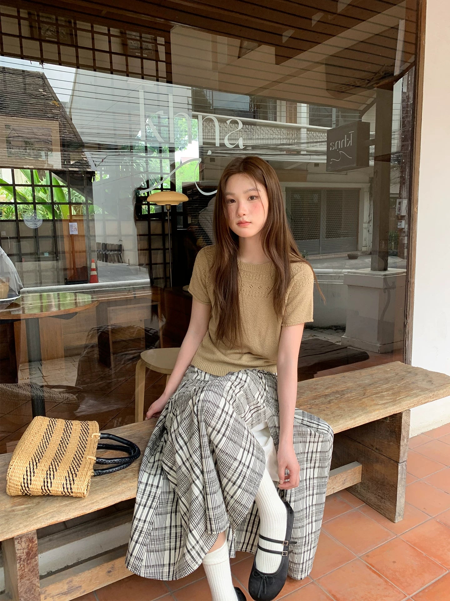 KANO Fungus Lace Checked Skirt