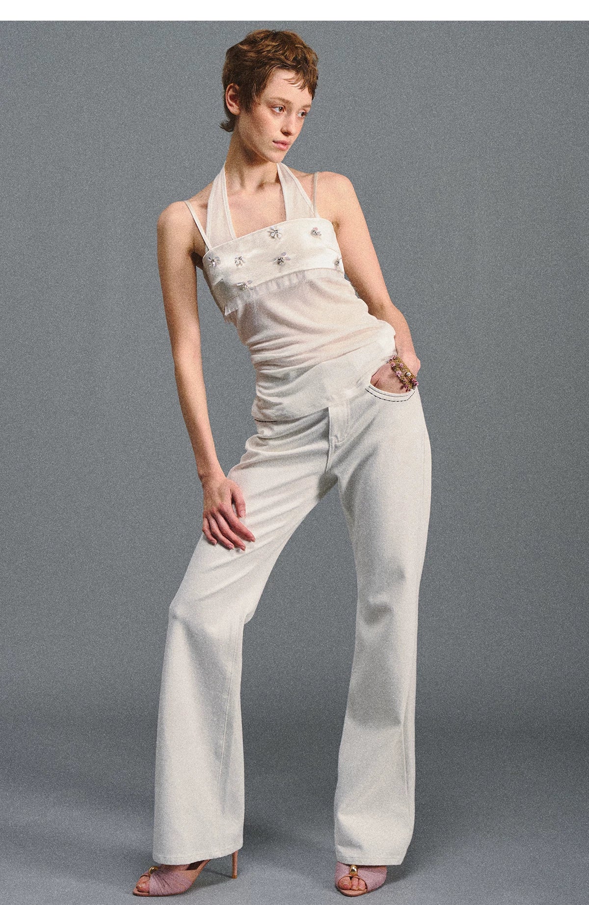AGAM Contrast Waist Straight Pull Casual Pants