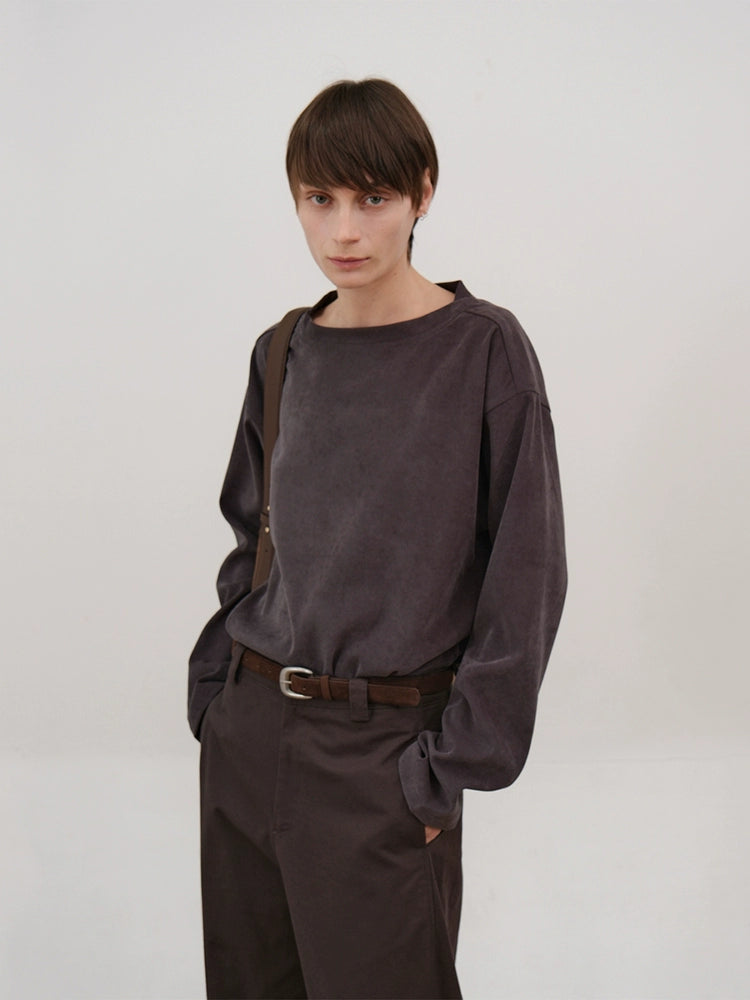 COLN Three-dimensional One-word Collar T-shirt