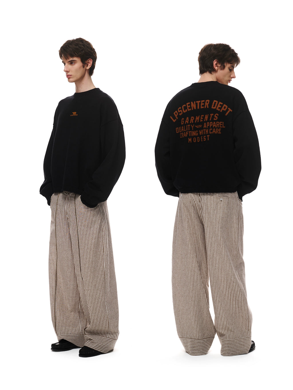 Loopsoon Vintage Striped Casual Versatile Straight Wide Leg Pants