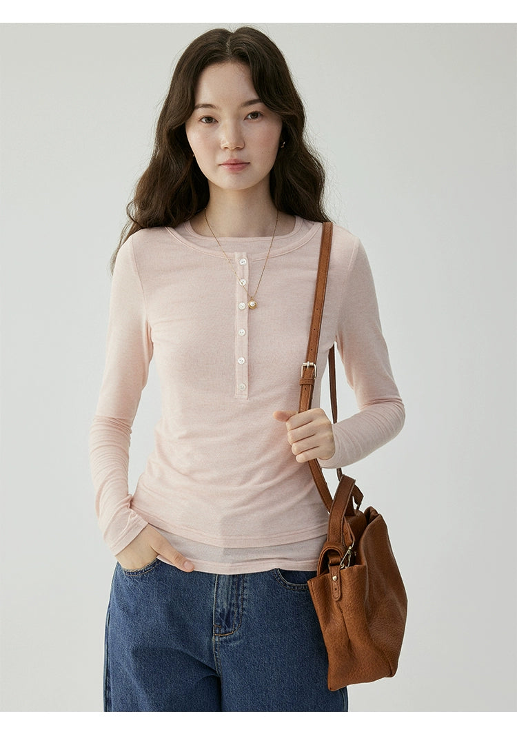 VOOE Fake Two Pieces Sweet Slim Primer Long Sleeve