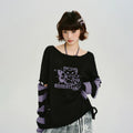 Girlyhalo Vintage Striped Fake Two Off-Shoulder Thin Long Sleeves