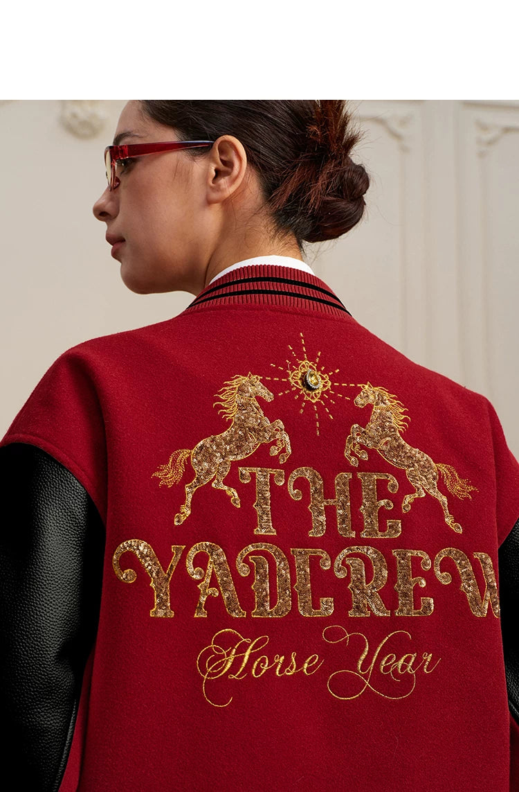 YADcrew Year of The Horse Limited Gold Thread Embroidered Baseball Jacket