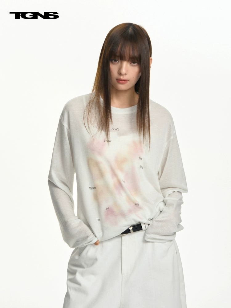 TGNS Letter Conch Shell Casual Micro-transparent Blouse