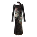 LOUMUTAKU Bronzing One-word Shoulder Flower Mesh Off-the-shoulder Fishtail Skirt