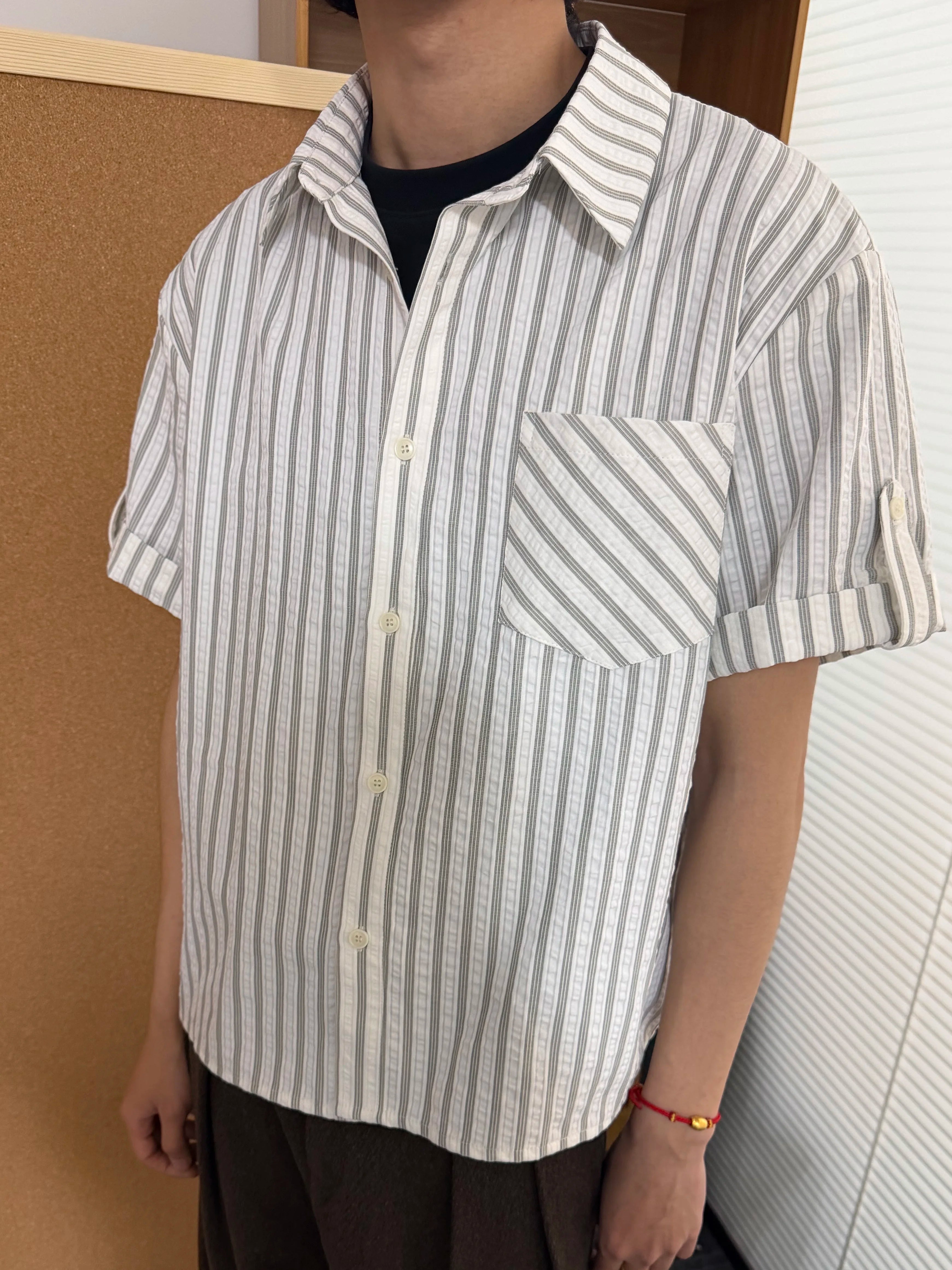 MANUSCRIPT Striped Seersucker Short-sleeved Shirt