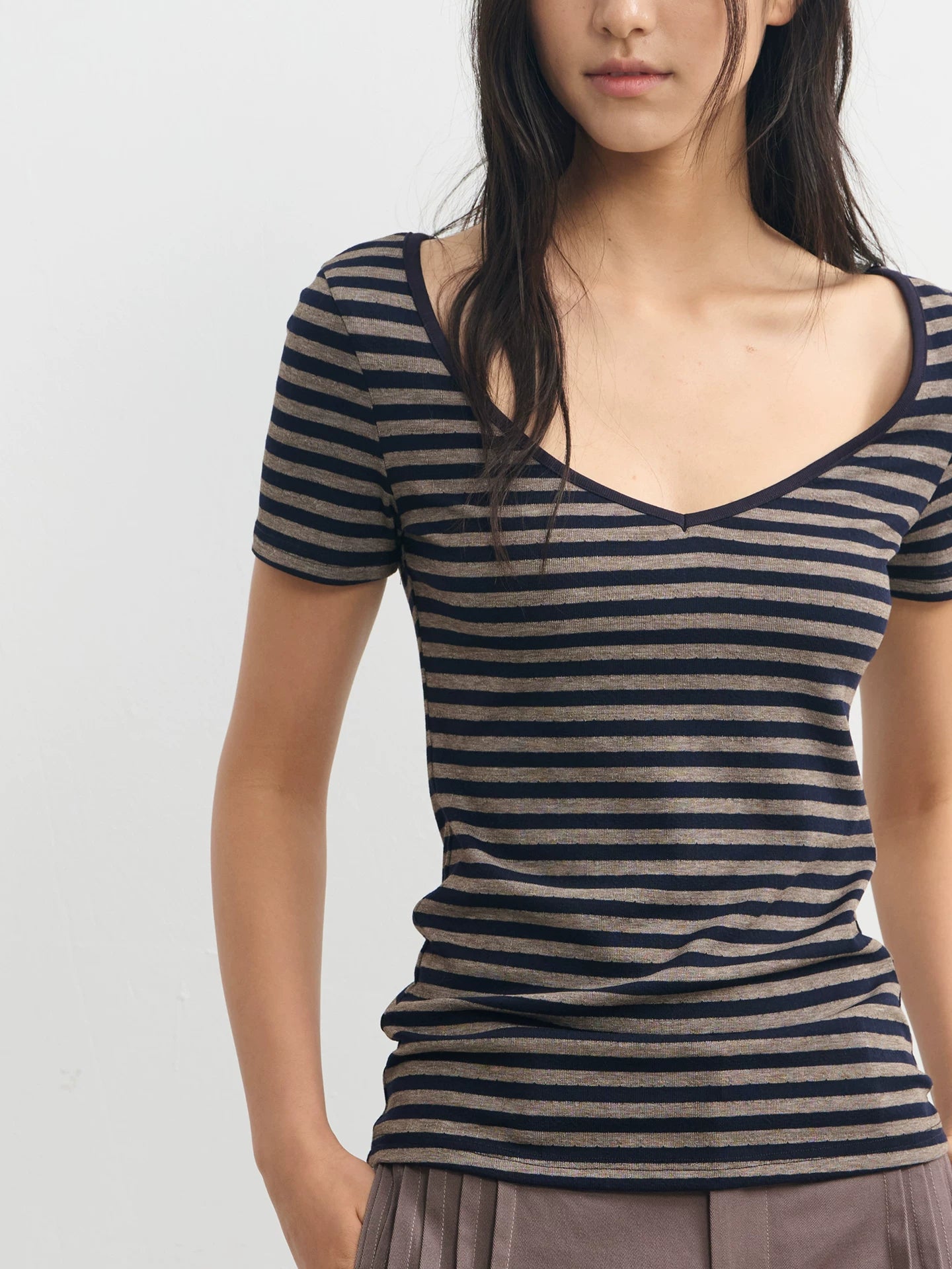 LINY LIBERTY Vintage Contrasting Stripes Loose Waist Tee